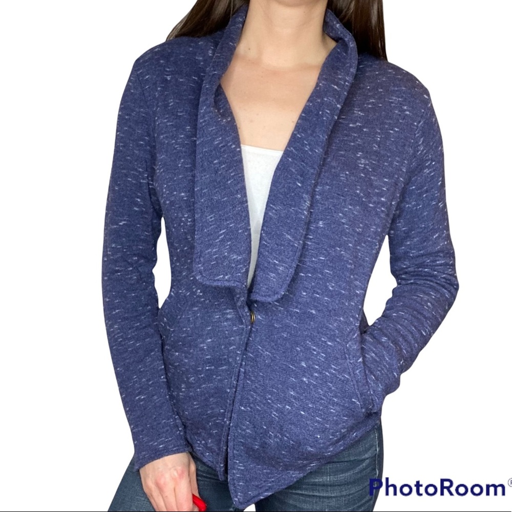 Caslon Jersey Knit Long Sleeve Button Navy Long Sleeve Cardigan M
